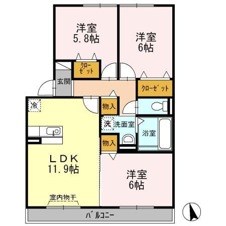 【一宮市木曽川町里小牧のアパートの間取り】