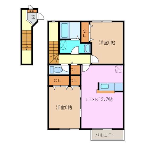 鈴鹿市弓削のアパートの間取り