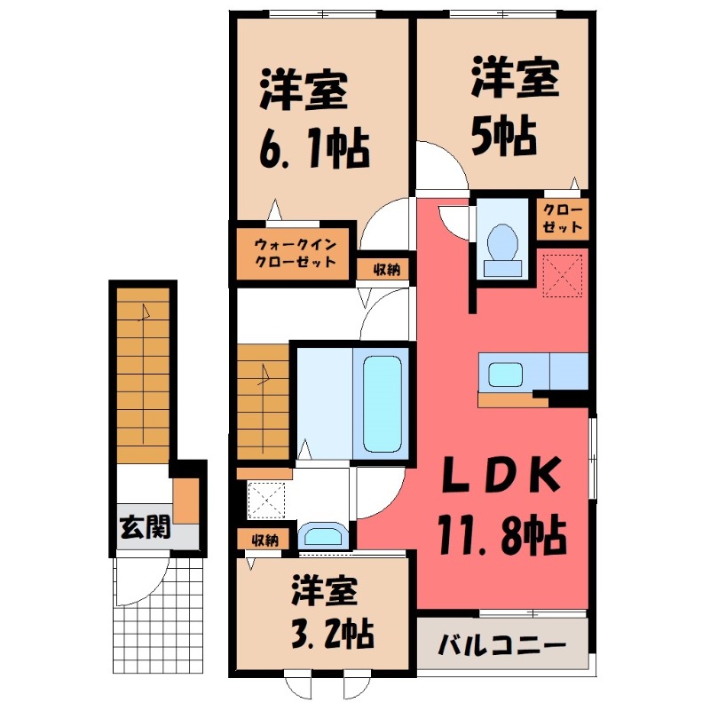 下都賀郡壬生町大師町のアパートの間取り