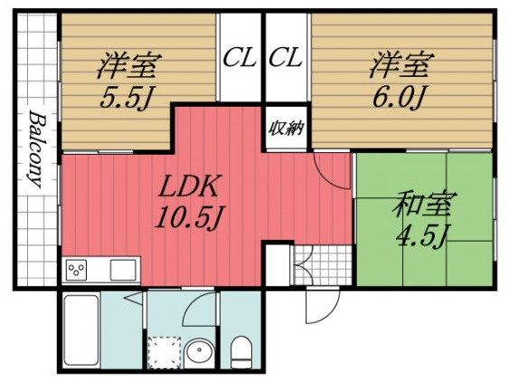 千葉市稲毛区山王町のマンションの間取り