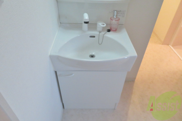 洗面設備　独立洗面台です。一日の疲れをここで癒してください。