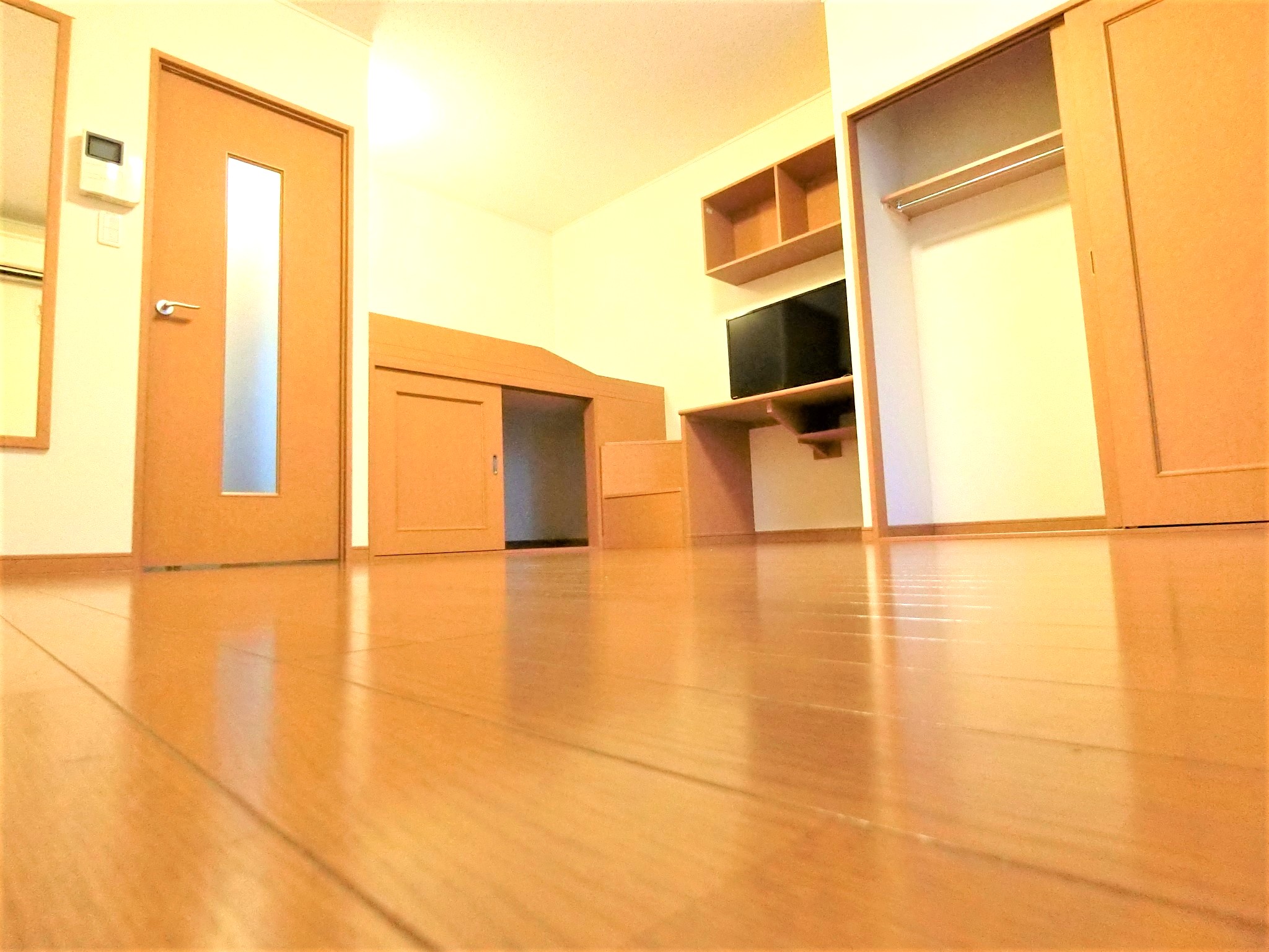 居室・リビング　ベッドスペース・テレビ・クローゼット・照明・鏡を完備です☆