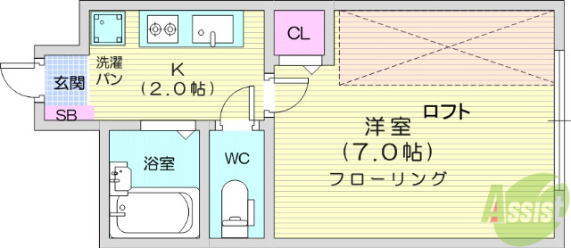 仙台市青葉区貝ケ森のアパートの間取り