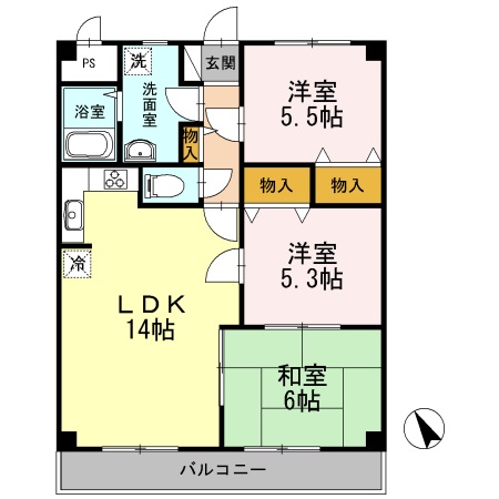 福山市多治米町のマンションの間取り