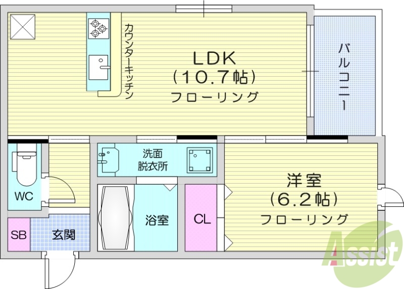 仙台市若林区志波町のアパートの間取り