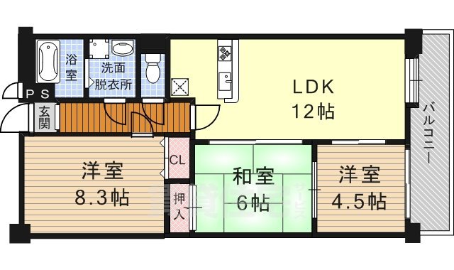 宇治市伊勢田町のマンションの間取り