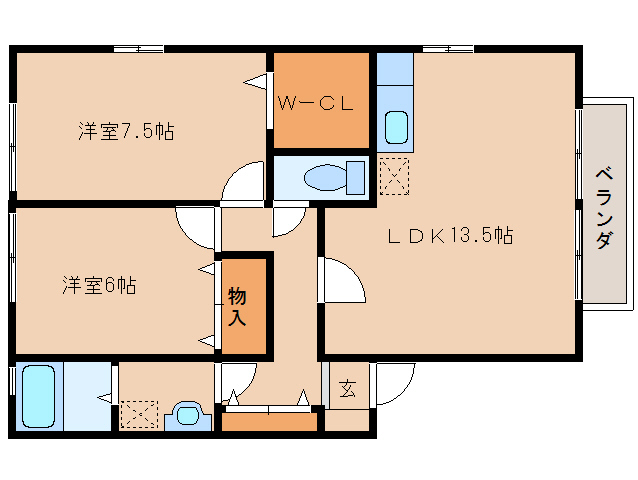 葛城市北花内のアパートの間取り