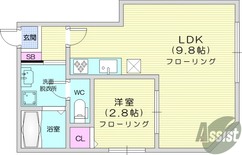 仙台市若林区表柴田町のアパートの間取り