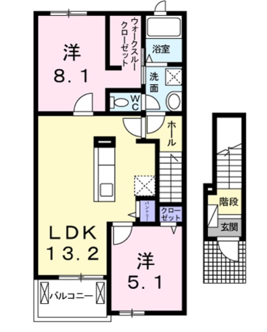 鳥栖市田代新町のアパートの間取り