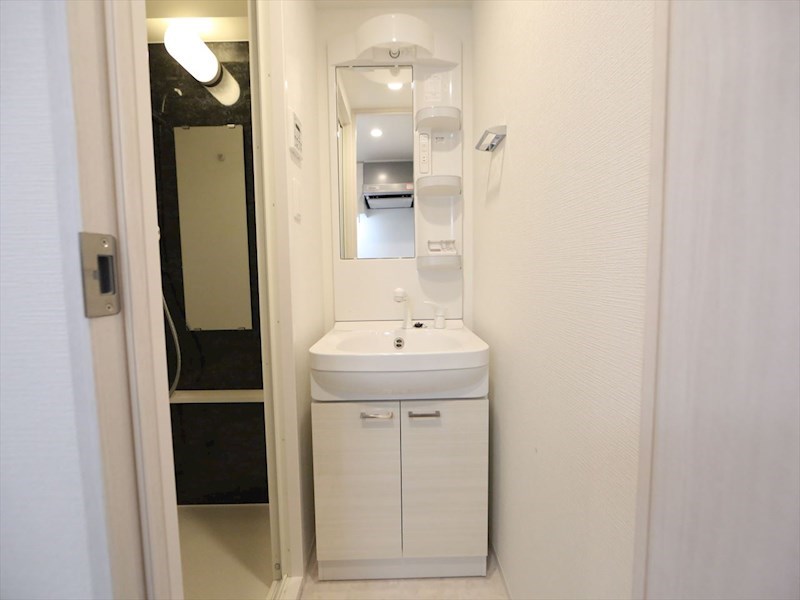 洗面設備　脱衣所　独立洗面台（シャンプードレッサー付）収納スペース有