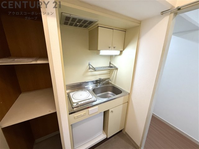 キッチン　1口IHコンロで火を使わず、料理初心者の方にもおすすめです！