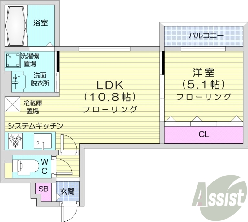 札幌市豊平区中の島二条のマンションの間取り