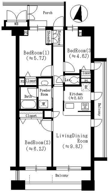 渋谷区笹塚のマンションの間取り