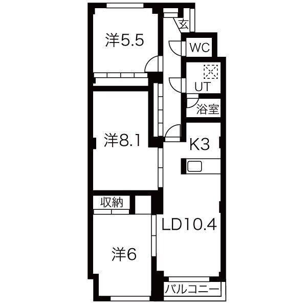 札幌市白石区北郷三条のマンションの間取り