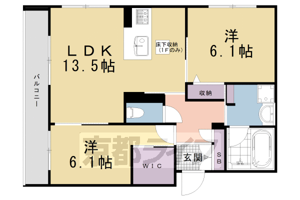 京都市南区西九条大国町のマンションの間取り