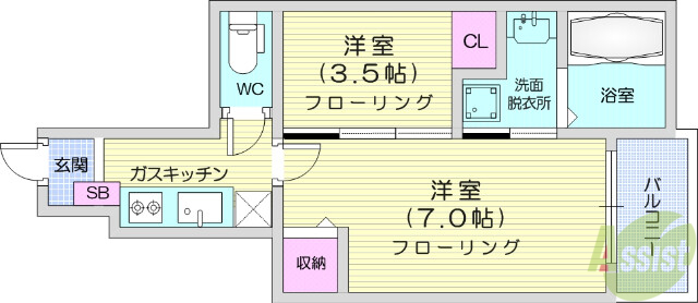 仙台市青葉区上愛子のアパートの間取り