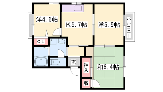 明石市二見町東二見のアパートの間取り