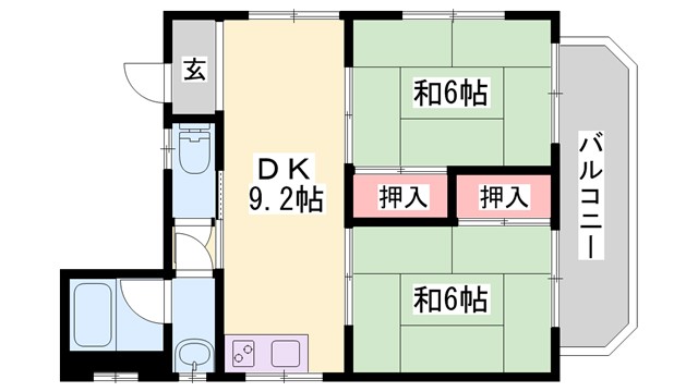 姫路市網干区垣内南町のマンションの間取り