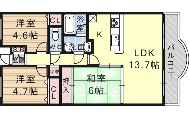 神戸市長田区林山町のマンションの間取り