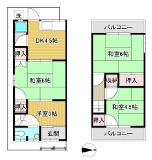 ＪＲ阪和線 津久野駅 徒歩10分 2階建 築52年の間取り写真