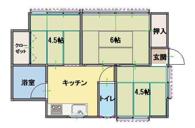 河原子町棟割貸家の間取り写真