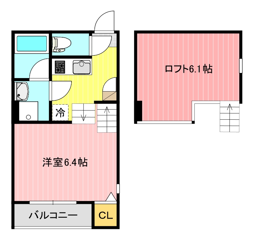 仙台市若林区六丁の目中町のアパートの間取り