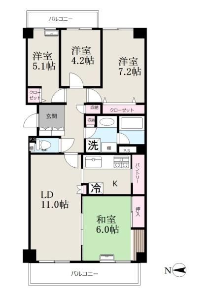 ヴィルヌーブ南越谷Aの間取り