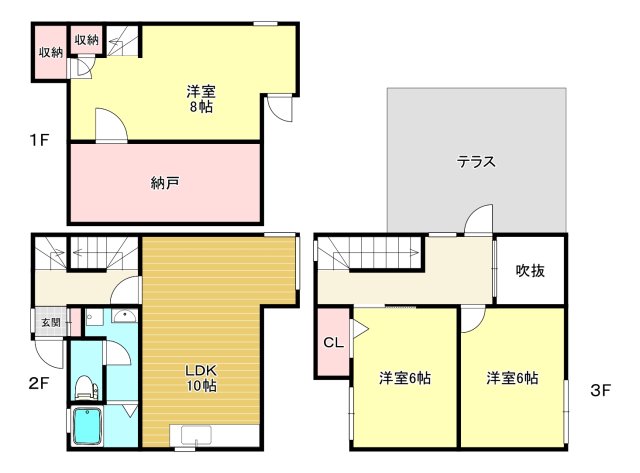 【門戸西町テラスハウスの間取り】