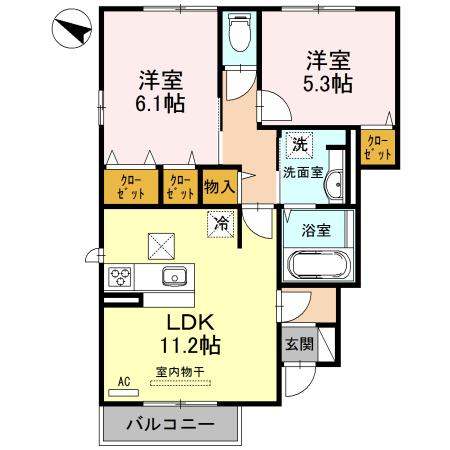 加古郡播磨町東本荘のアパートの間取り