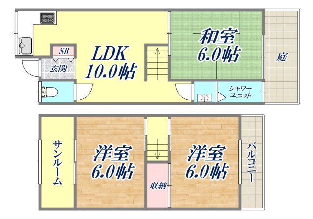 川西町テラスハウスの間取り