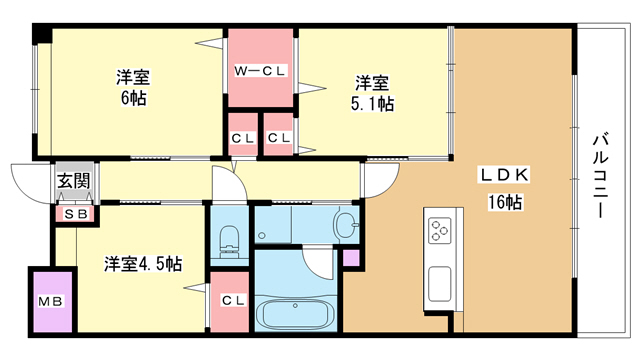 大阪府豊中市宮山町２（マンション）の賃貸物件の間取り