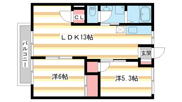 【生駒市小明町のアパートの間取り】