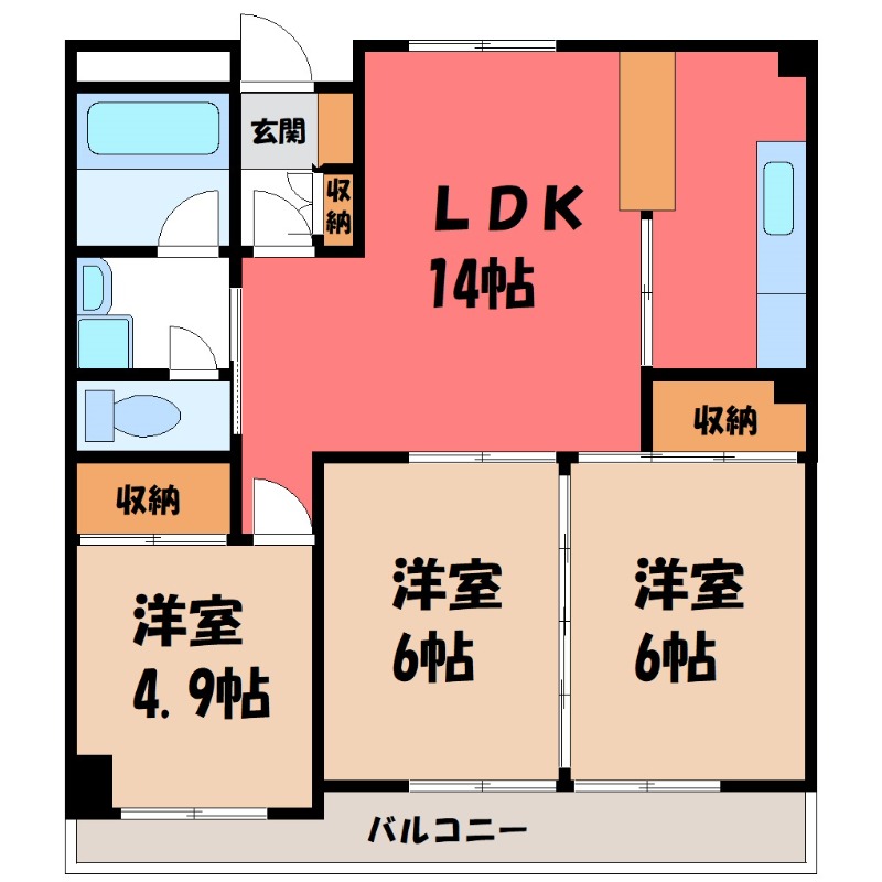 前橋市朝倉町のマンションの間取り