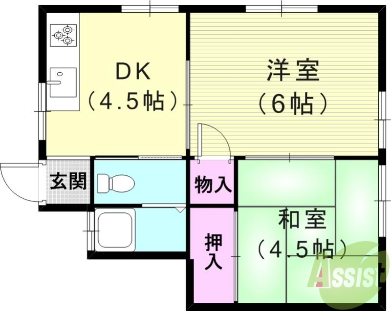 神戸市北区鈴蘭台北町のアパートの間取り