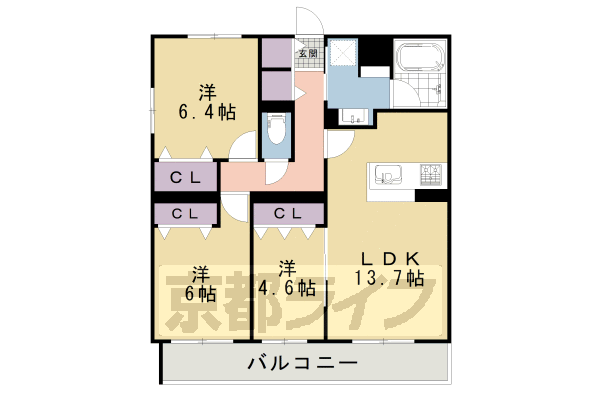 【京都市北区上賀茂東上之段町のマンションの間取り】