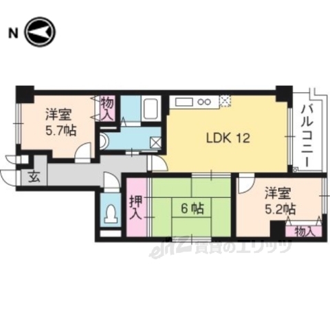 京都市中京区西ノ京中御門西町のマンションの間取り