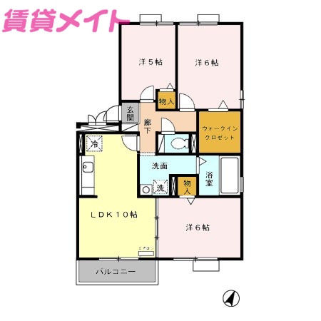 松阪市嬉野中川新町のアパートの間取り