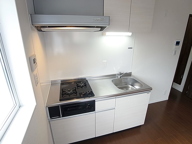 キッチン　システムキッチン。２口ガスコンロ・グリル付き