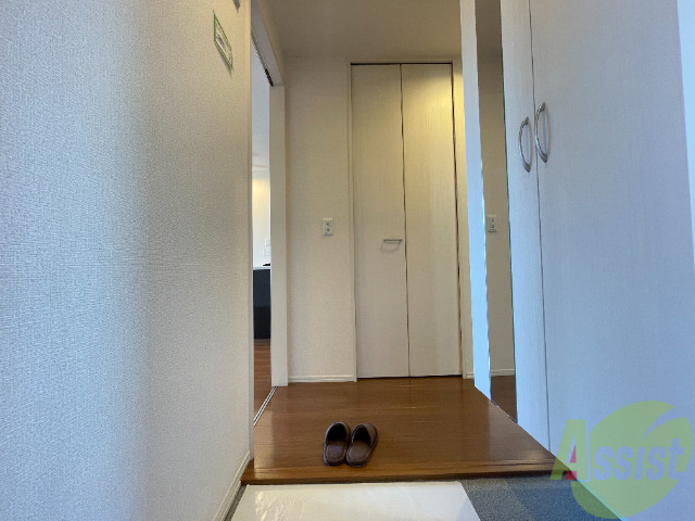 玄関　玄関を入って左が下足入れ、正面が物入れになってますよ。