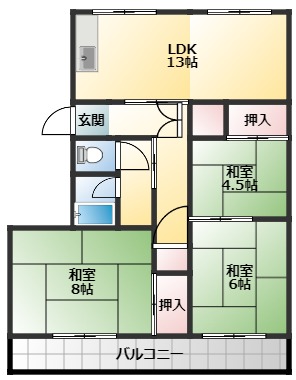 河内松原団地A-6号棟の間取り