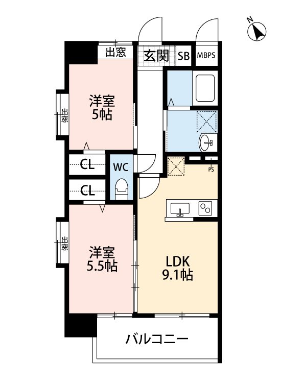 熊本市東区尾ノ上のマンションの間取り