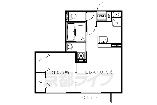 京都市北区上賀茂竹ケ鼻町のアパートの間取り