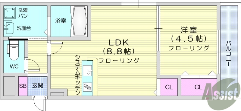 仙台市青葉区霊屋下のマンションの間取り