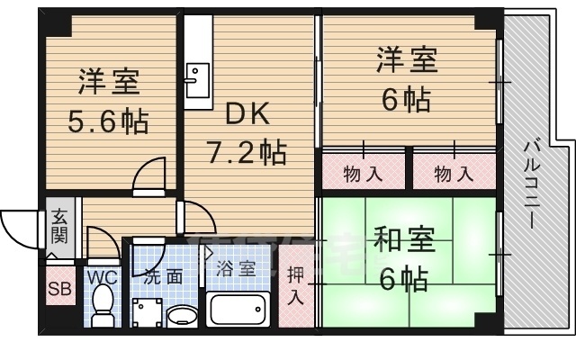 京都市伏見区竹田段川原町のマンションの間取り