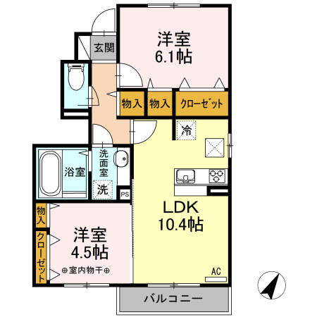 中巨摩郡昭和町西条新田のアパートの間取り