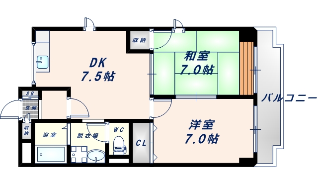 東大阪市渋川町のマンションの間取り