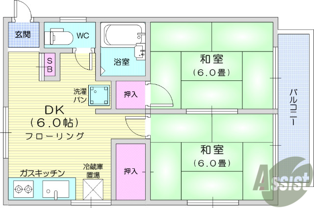 仙台市青葉区栗生のアパートの間取り