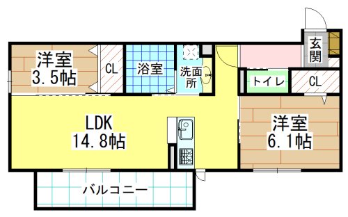 【北九州市小倉南区城野のアパートの間取り】