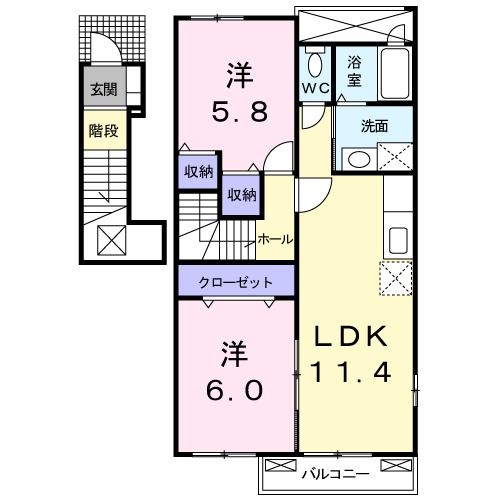 中津川市千旦林のアパートの間取り