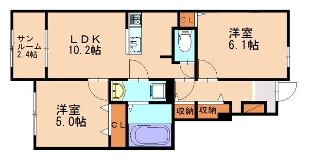 糟屋郡篠栗町中央のアパートの間取り